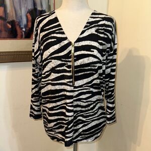 Michael Kors Zebra Print V-Neck Zipper Tunic Size Medium
